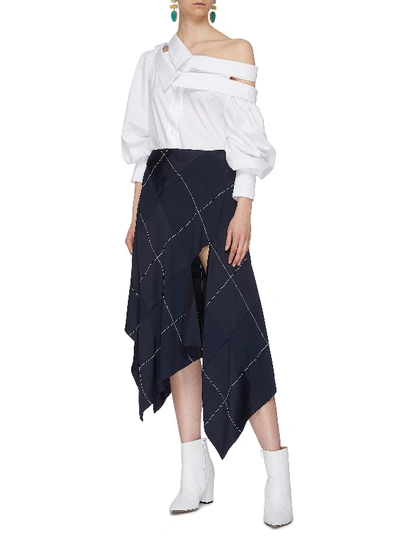 Shop Silvia Tcherassi 'aida' Layered Collar Puff Sleeve Cold Shoulder Shirt