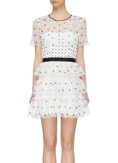 Shop Self-portrait Guipure Lace Tiered Mini Dress