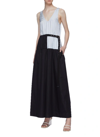 Shop Tibi Belted Colourblock Gathered Wide Leg Jumpsuit