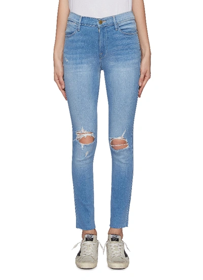 Shop Frame 'le High Skinny' Cropped Ripped Knee Jeans