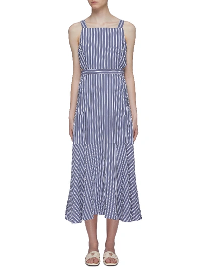 Shop Tibi Cutout Back Button Strap Stripe Twill Dress