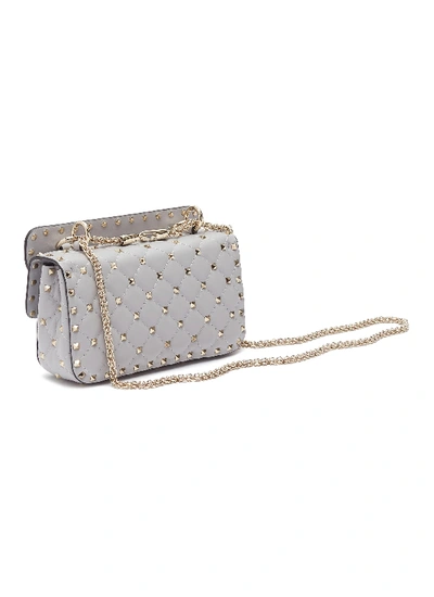 Shop Valentino 'rockstud Spike' Small Quilted Leather Shoulder Bag In Pastel Grey
