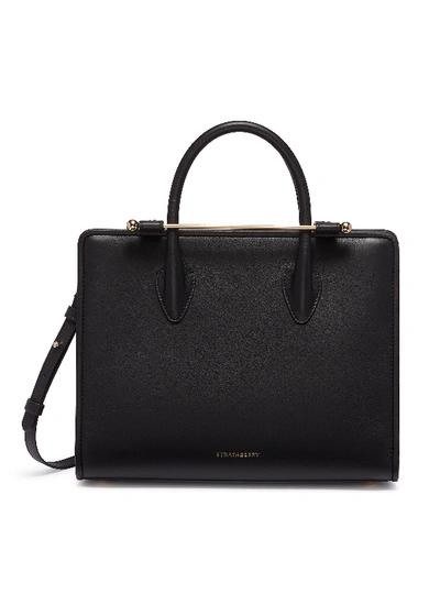 Shop Strathberry 'the  Midi' Leather Tote In Black