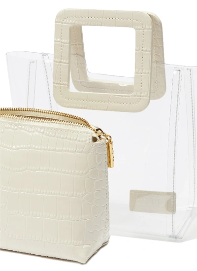 Shop Staud 'shirley' Mini Croc Embossed Leather Handle Pvc Tote In White