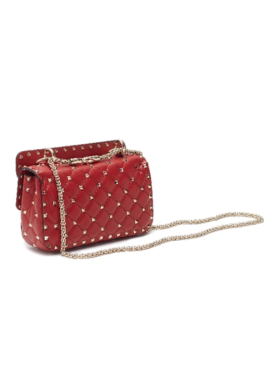 Shop Valentino 'rockstud Spike' Small Quilted Leather Shoulder Bag In Red