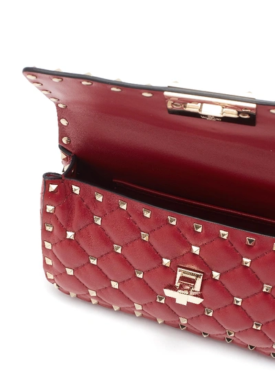 Shop Valentino 'rockstud Spike' Small Quilted Leather Shoulder Bag In Red