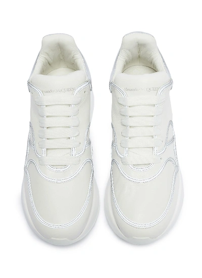 Shop Alexander Mcqueen 'oversized Runner' In Leather With Contrast Trim In Off-white / Metallic Silver