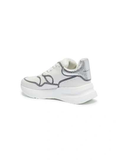 Shop Alexander Mcqueen 'oversized Runner' In Leather With Contrast Trim In Off-white / Metallic Silver