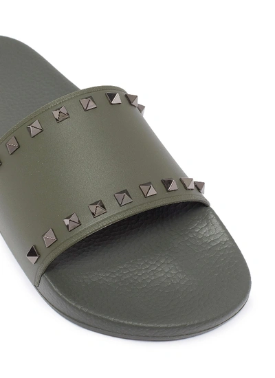 Shop Valentino Garavani Rockstud Slide Sandals In Khaki Green