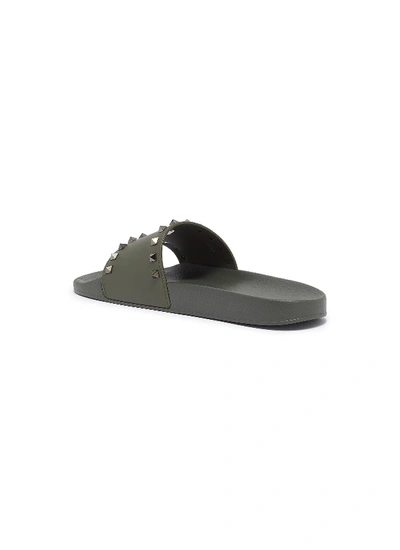 Valentino Men's Rockstud Pool Slide Sandals In Khaki Green
