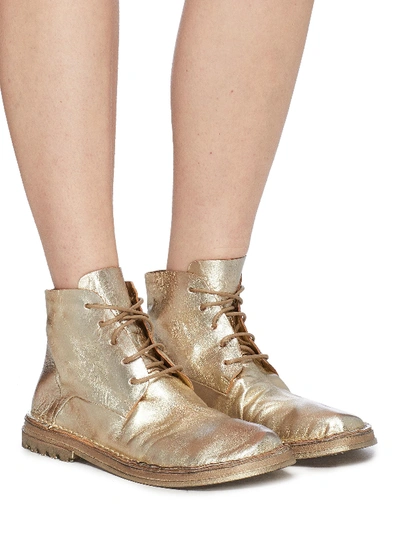 Shop Marsèll 'fungaccio' Metallic Lace-up Creased Leather Ankle Boots In Platino