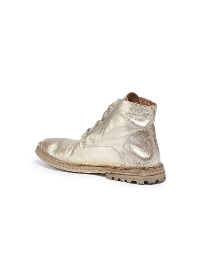 Shop Marsèll 'fungaccio' Metallic Lace-up Creased Leather Ankle Boots In Platino