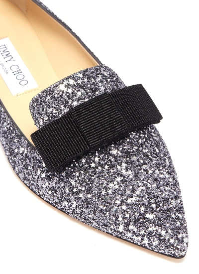 Shop Jimmy Choo 'gala' Bow Coarse Glitter Loafers In Gunmetal Mix