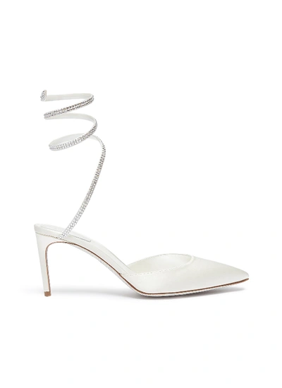 Shop René Caovilla 'snake' Strass Coil Anklet Satin Pumps In White