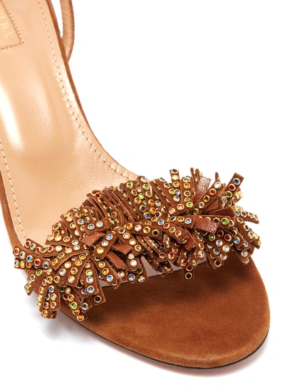 Shop Aquazzura 'wild Crystal' Strass Fringe Tassel Tie Leather Sandals In Cinnamon