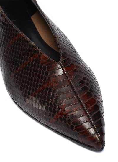 Shop Aeyde 'moa' Snake Embossed Choked-up Leather Flats In Chocholate / Snake Embossed