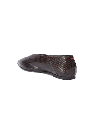 Shop Aeyde 'moa' Snake Embossed Choked-up Leather Flats In Chocholate / Snake Embossed