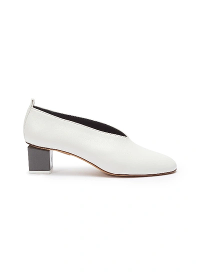 Shop Gray Matters 'mildred' Geometric Heel Choked-up Leather Pumps In White