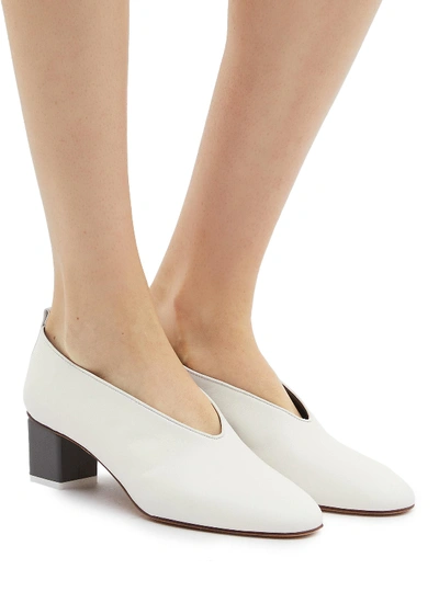 Shop Gray Matters 'mildred' Geometric Heel Choked-up Leather Pumps In White