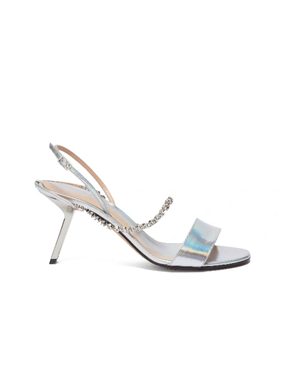 Shop Alchimia Di Ballin Slanted Heel Glass Crystal Strap Holographic Leather Sandals