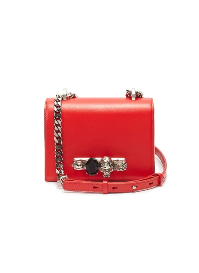 Shop Alexander Mcqueen 'the Small Jewelled Satchel' In Leather With Swarovski Crystal Knuckle In Red