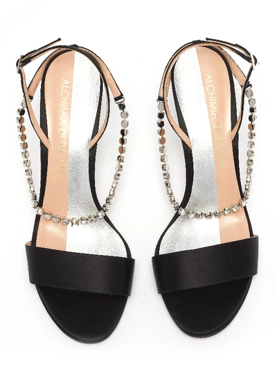 Shop Alchimia Di Ballin Slanted Heel Glass Crystal Strap Satin Sandals