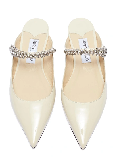 Shop Jimmy Choo 'bing' Glass Crystal Strap Patent Leather Slides In White