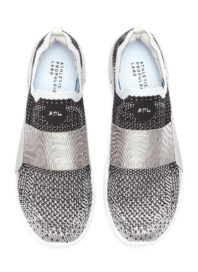 Shop Apl Athletic Propulsion Labs 'techloom Bliss' Knit Slip-on Sneakers In Metallic Silver / Black / White