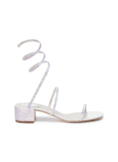 Shop René Caovilla Cleo' Strass Coil Anklet Satin Sandals In White