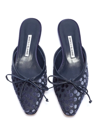 Shop Manolo Blahnik 'ballerimu' Velvet Polka Dot Satin Slides