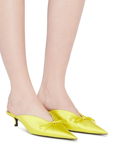 Shop Balenciaga 'knife' Bow Satin Mules In Yellow Sun