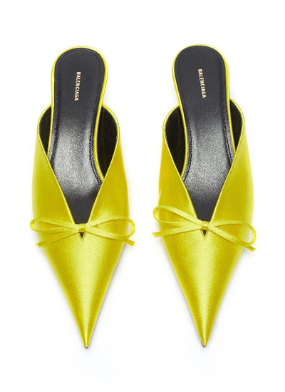 Shop Balenciaga 'knife' Bow Satin Mules In Yellow Sun