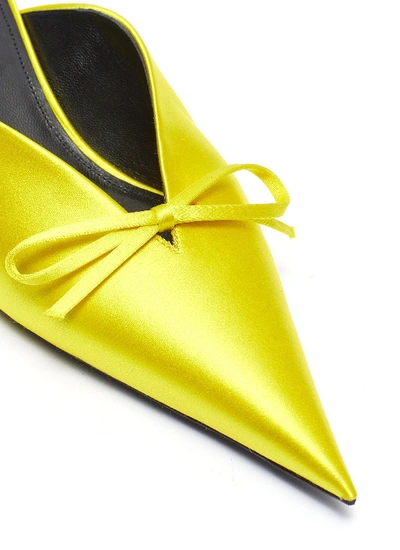 Shop Balenciaga 'knife' Bow Satin Mules In Yellow Sun
