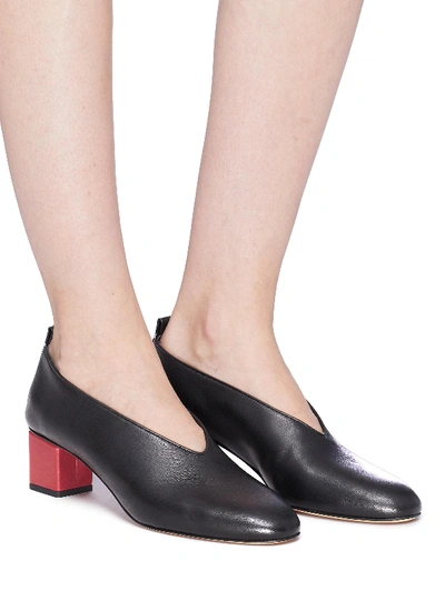 Shop Gray Matters Mildred' Geometric Heel Choked-up Leather Pumps In Black