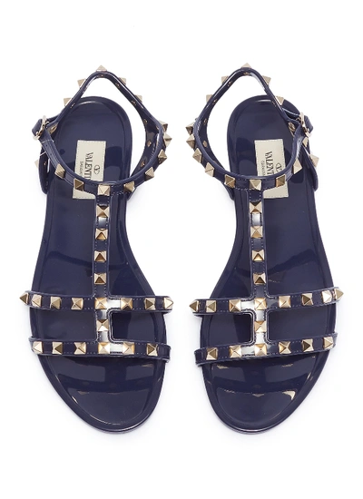 Shop Valentino Rockstud Caged Pvc Sandals In Navy