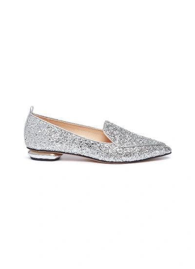 Shop Nicholas Kirkwood 'beya' Metal Heel Coarse Glitter Skimmer Loafers In Silver / Coarse Glitter
