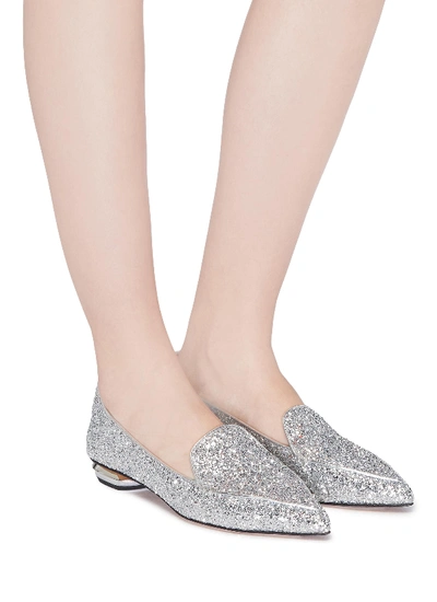 Shop Nicholas Kirkwood 'beya' Metal Heel Coarse Glitter Skimmer Loafers In Silver / Coarse Glitter