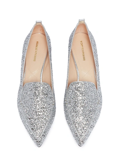 Shop Nicholas Kirkwood 'beya' Metal Heel Coarse Glitter Skimmer Loafers In Silver / Coarse Glitter