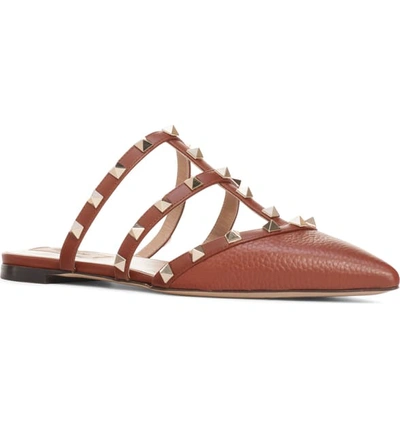 Shop Valentino Rockstud Caged Mule In Cognac Leather