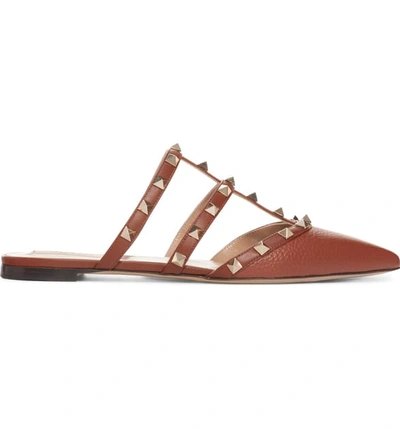 Shop Valentino Rockstud Caged Mule In Cognac Leather