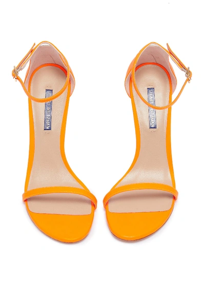 Shop Stuart Weitzman 'nudist' Ankle Strap Leather Sandals In Orange Fluo / Leather