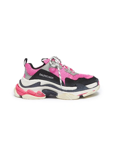 Shop Balenciaga 'triple S' Stack Midsole Mesh Sneakers In Fluorescent Pink / Grey / White