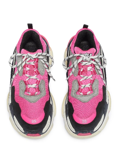 Shop Balenciaga 'triple S' Stack Midsole Mesh Sneakers In Fluorescent Pink / Grey / White