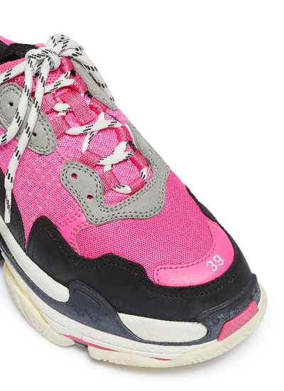 Shop Balenciaga 'triple S' Stack Midsole Mesh Sneakers In Fluorescent Pink / Grey / White