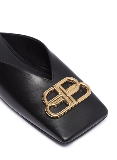 Shop Balenciaga 'double Square' Logo Plaque Leather Slides