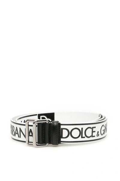 Shop Dolce & Gabbana Logo Belt In Bianco Nero (white)