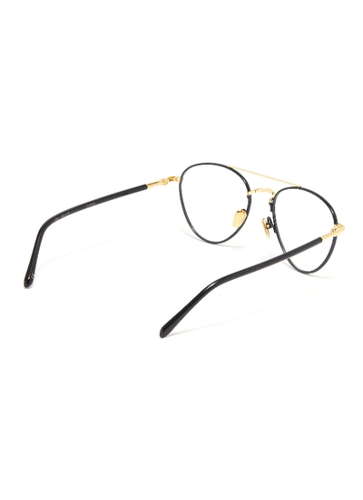 Shop Linda Farrow Metal Bridge Acetate Aviator Optical Glasses In Black