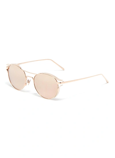 Shop Linda Farrow Spoiler Mirror Metal Oval Sunglasses In Brown Mirror