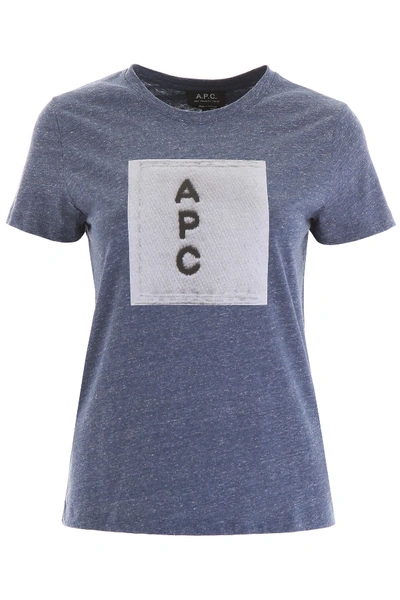 Shop Apc Logo Print T-shirt In Indigo (blue)