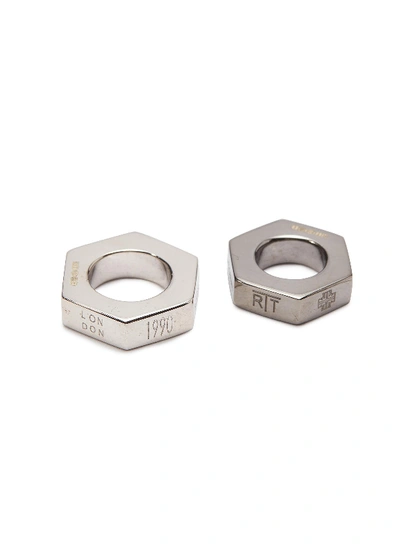 Shop Tateossian Gunmetal Rhodium Silver Nut Charm Sets In Metallic